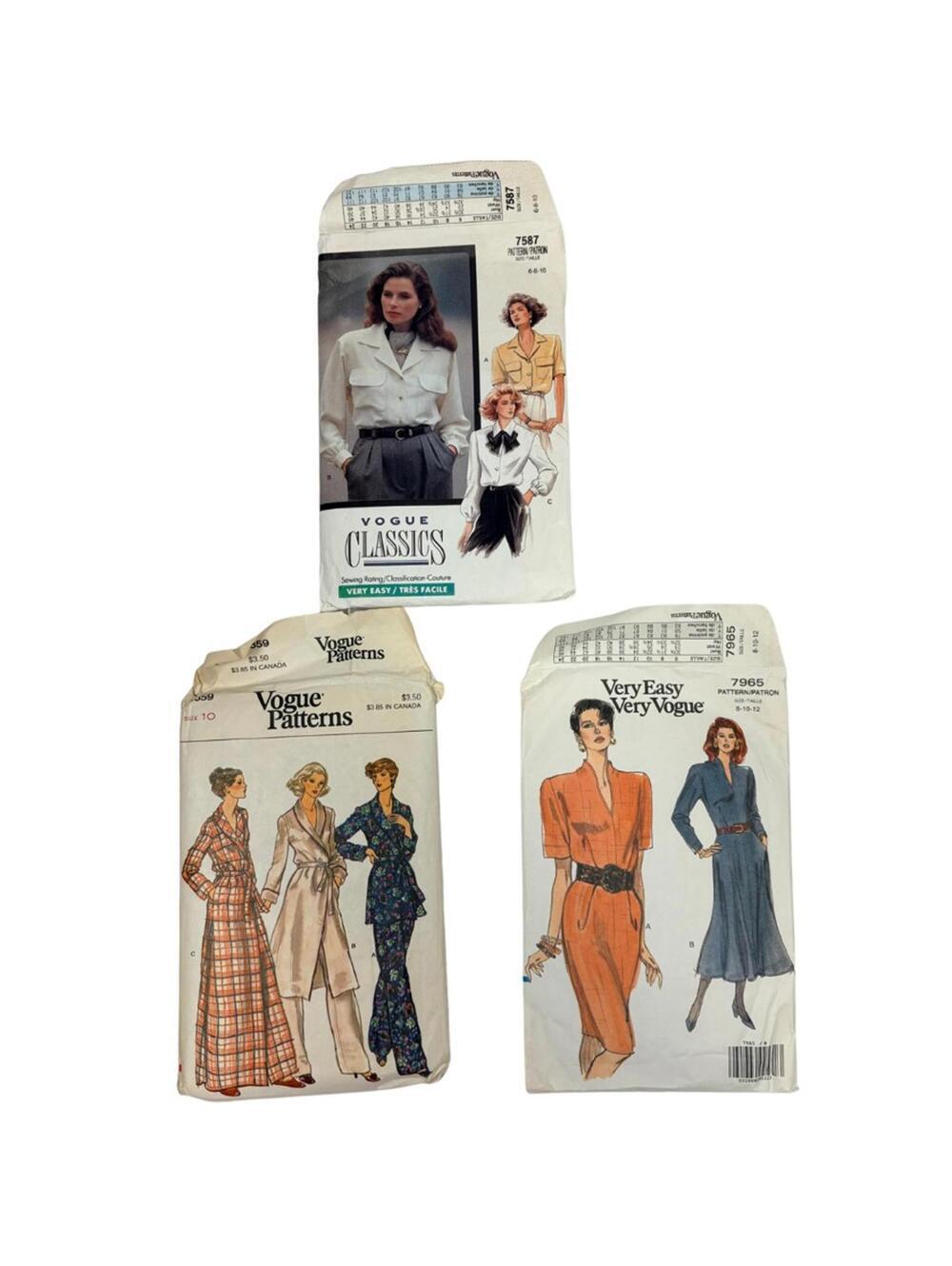 Vintage Vogue 80's Sewing Patterns Size 10: 7587 7965 As Is
